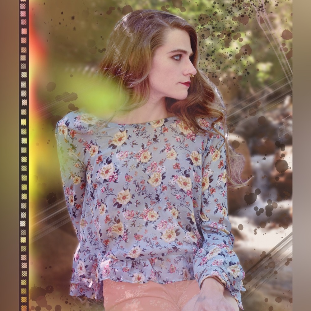 Haute Monde Floral Chiffon Blouse Sz S